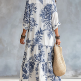Bohemian Blue Floral Button-down Maxi Dress