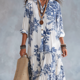 Bohemian Blue Floral Button-down Maxi Dress