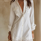Bohemian Eyelet Hem Resort White Shirt Mini Dress