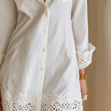 Bohemian Eyelet Hem Resort White Shirt Mini Dress