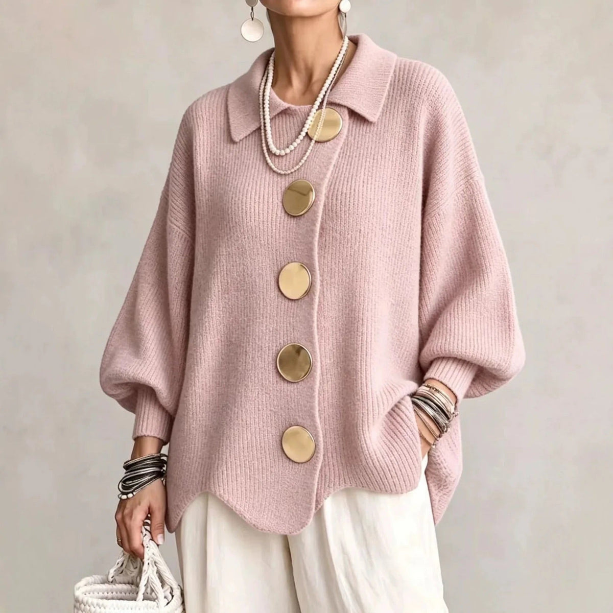 Karina - Soft Oversized Collared Button Cardigan