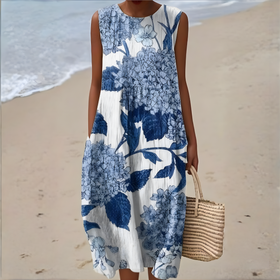 Ivory Blue Palm Print