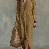 Black Button-Front Bohemian Shirt Maxi Dress