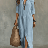 Black Button-Front Bohemian Shirt Maxi Dress