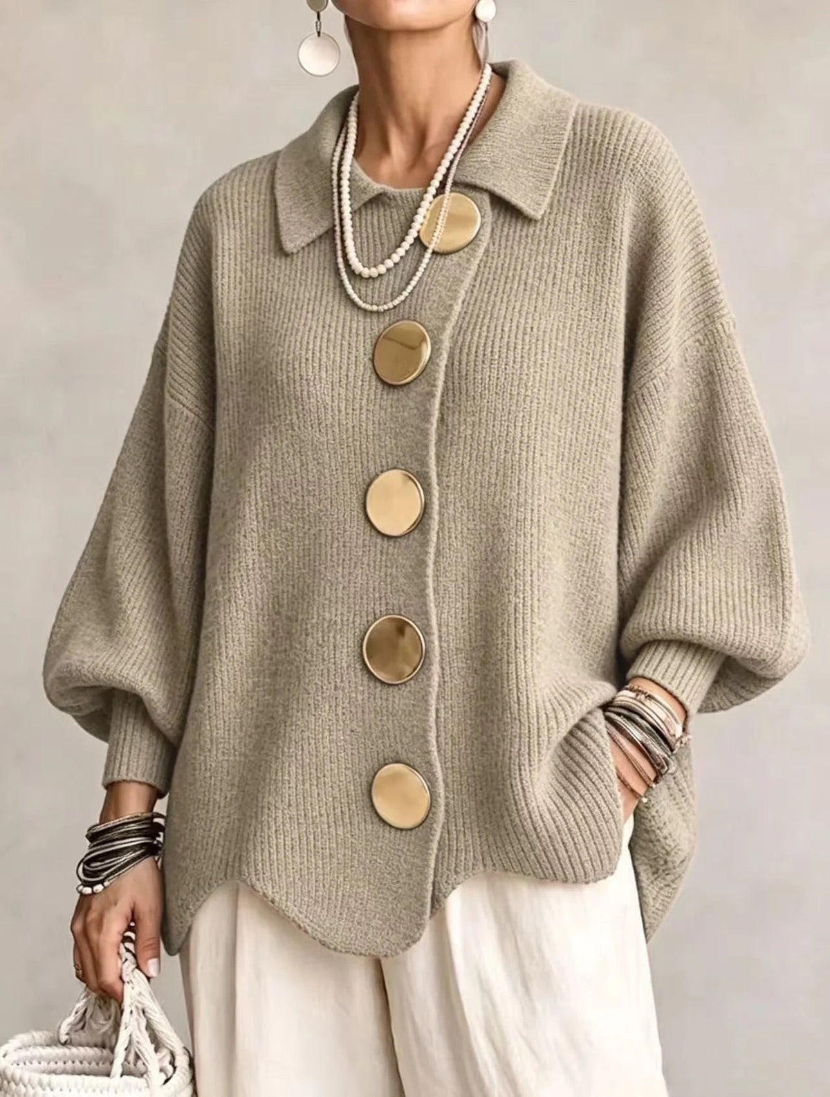 Karina - Soft Oversized Collared Button Cardigan