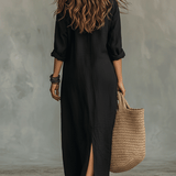 Black Button-Front Bohemian Shirt Maxi Dress