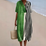 Janelle™ | Green & Black Striped Summer Dress