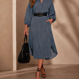 Sienna | Belted Striped Midi Shirt Dress