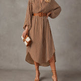 Sienna | Belted Striped Midi Shirt Dress