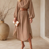 Sienna | Belted Striped Midi Shirt Dress