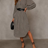 Sienna | Belted Striped Midi Shirt Dress