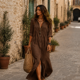 Black Button-Front Bohemian Shirt Maxi Dress