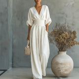 Elowen | Elegant Draped Wide-Leg Jumpsuit