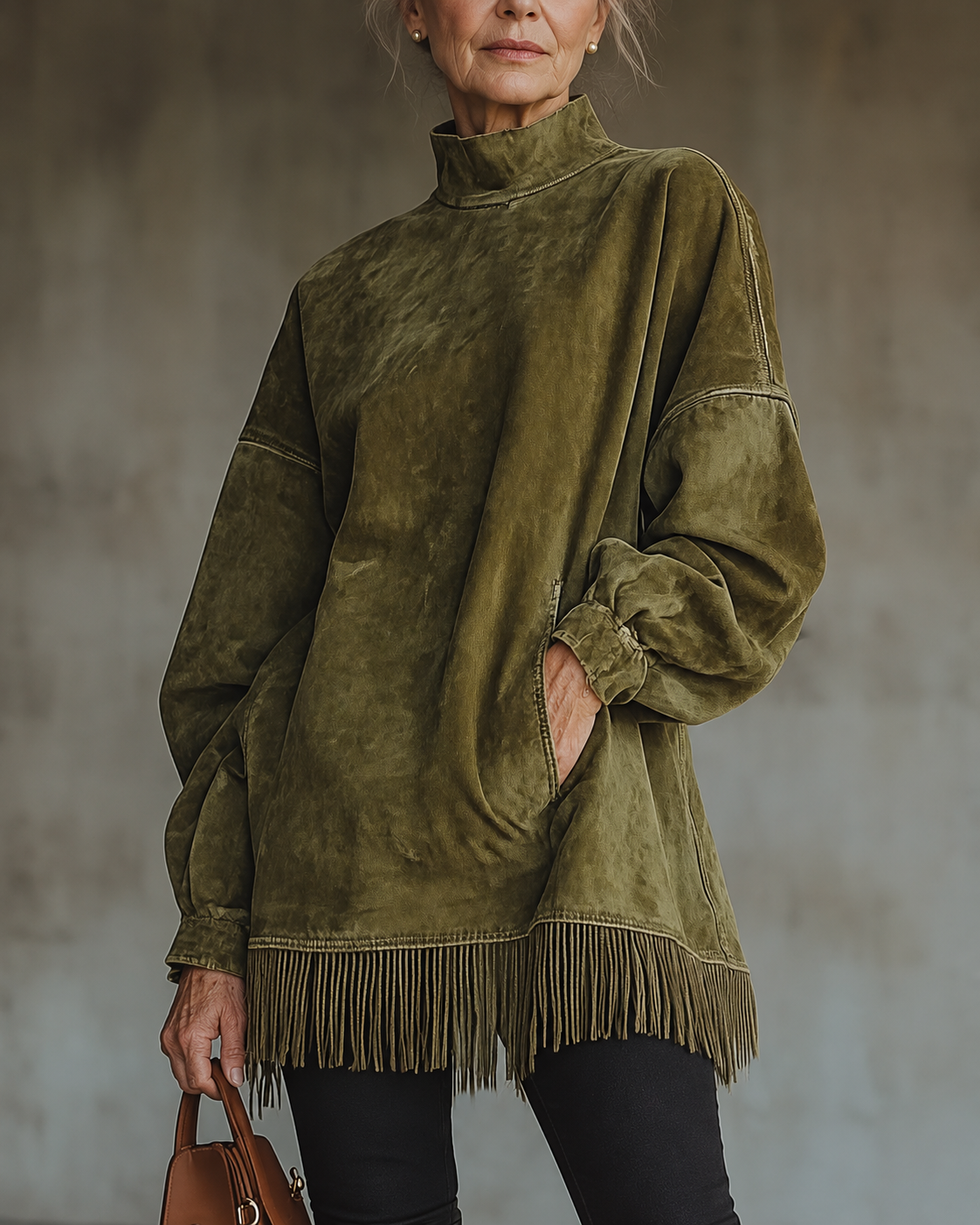 Gabriela | Suede Dress with High Neck and Fringe