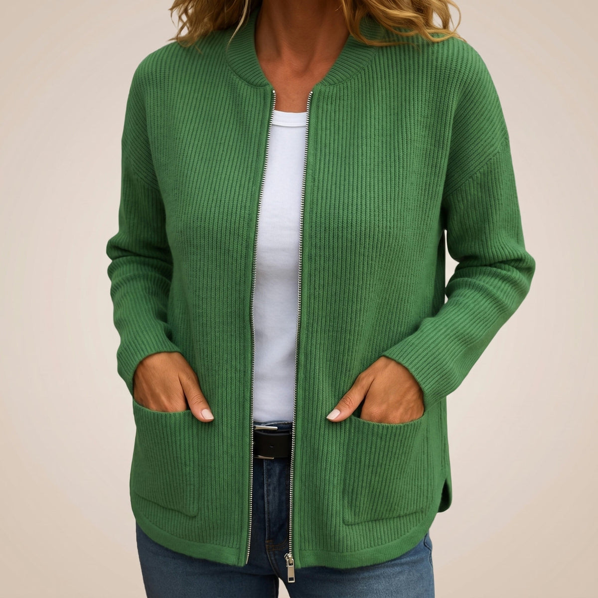 Brooke | Cozy Zip-Up Cardigan with Deep Pockets