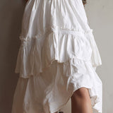 Retro Boho Corset Tiered Midi Dress With Lace-Trim