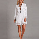 Bohemian Eyelet Hem Resort White Shirt Mini Dress