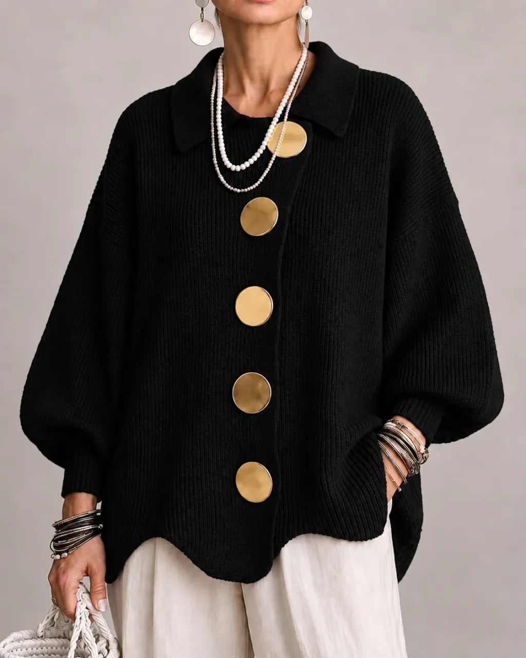 Karina - Soft Oversized Collared Button Cardigan