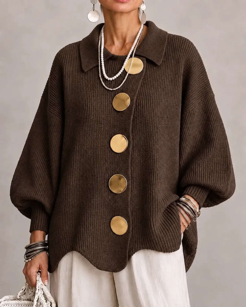 Karina - Soft Oversized Collared Button Cardigan