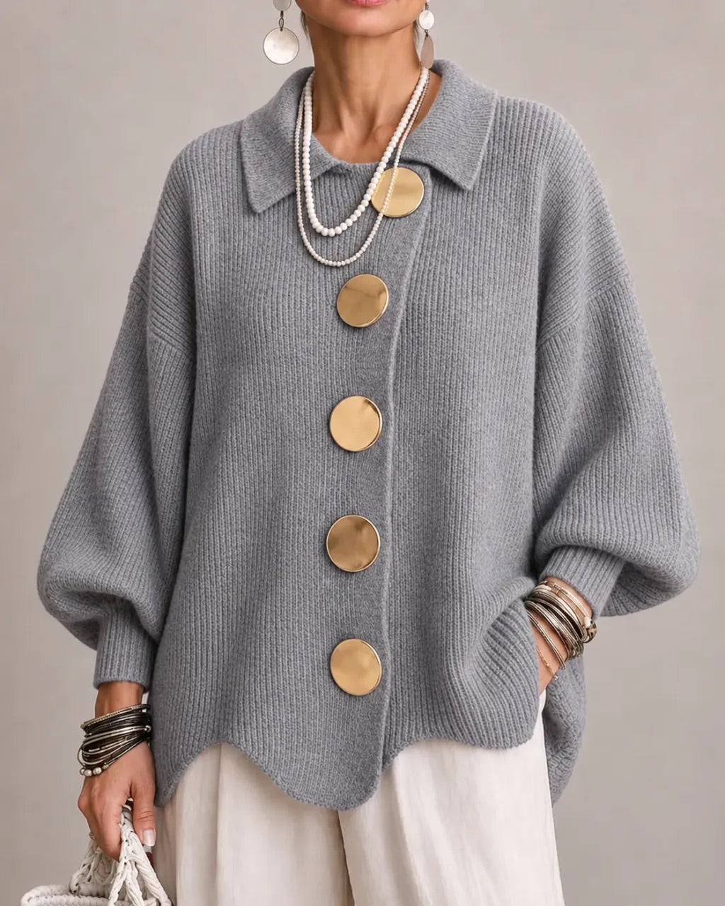 Karina - Soft Oversized Collared Button Cardigan