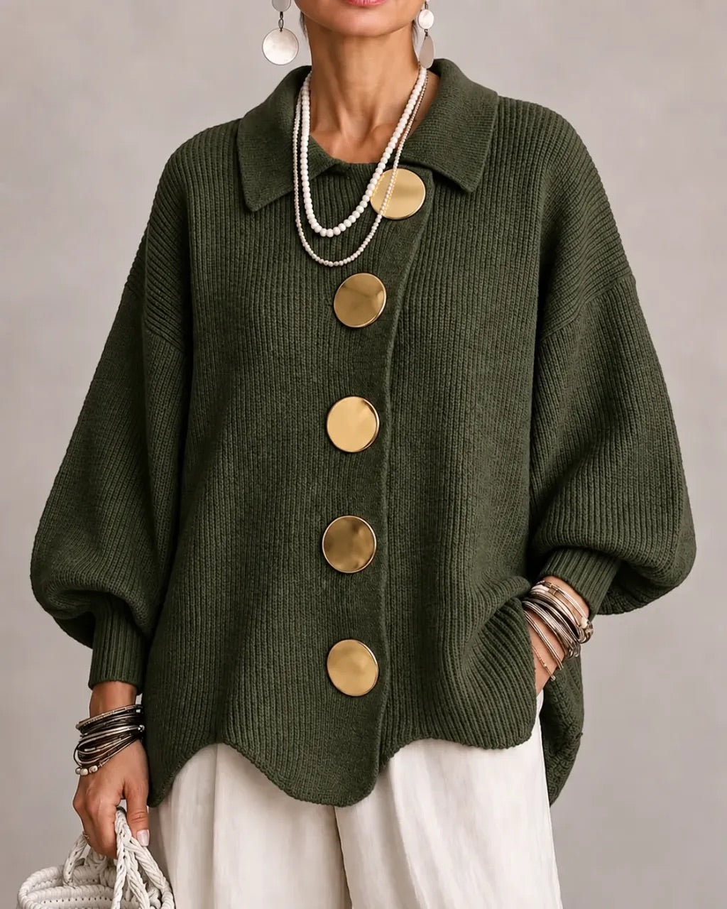Karina - Soft Oversized Collared Button Cardigan