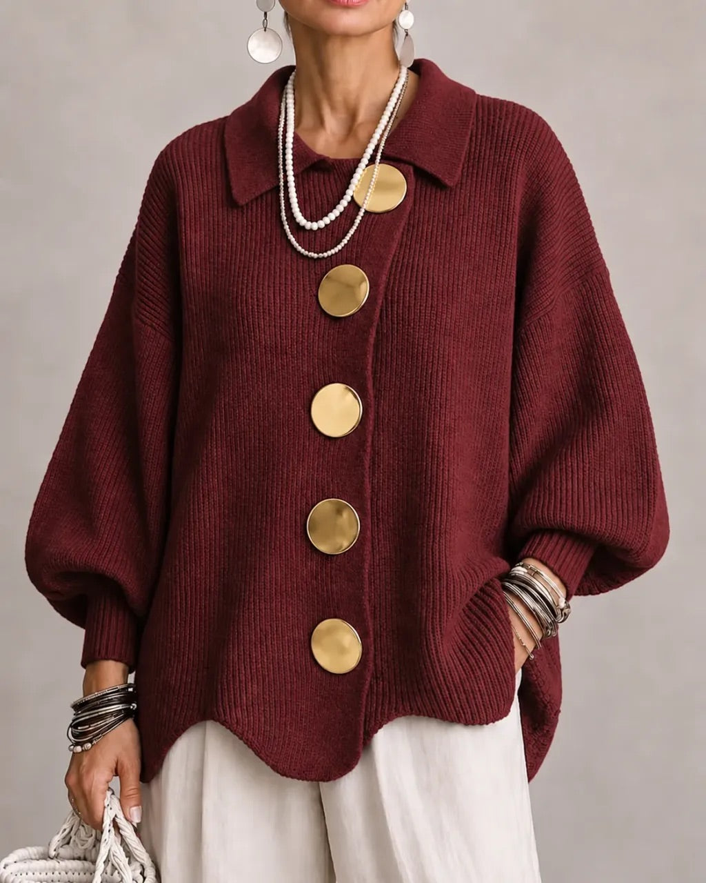 Karina - Soft Oversized Collared Button Cardigan