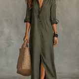 Black Button-Front Bohemian Shirt Maxi Dress