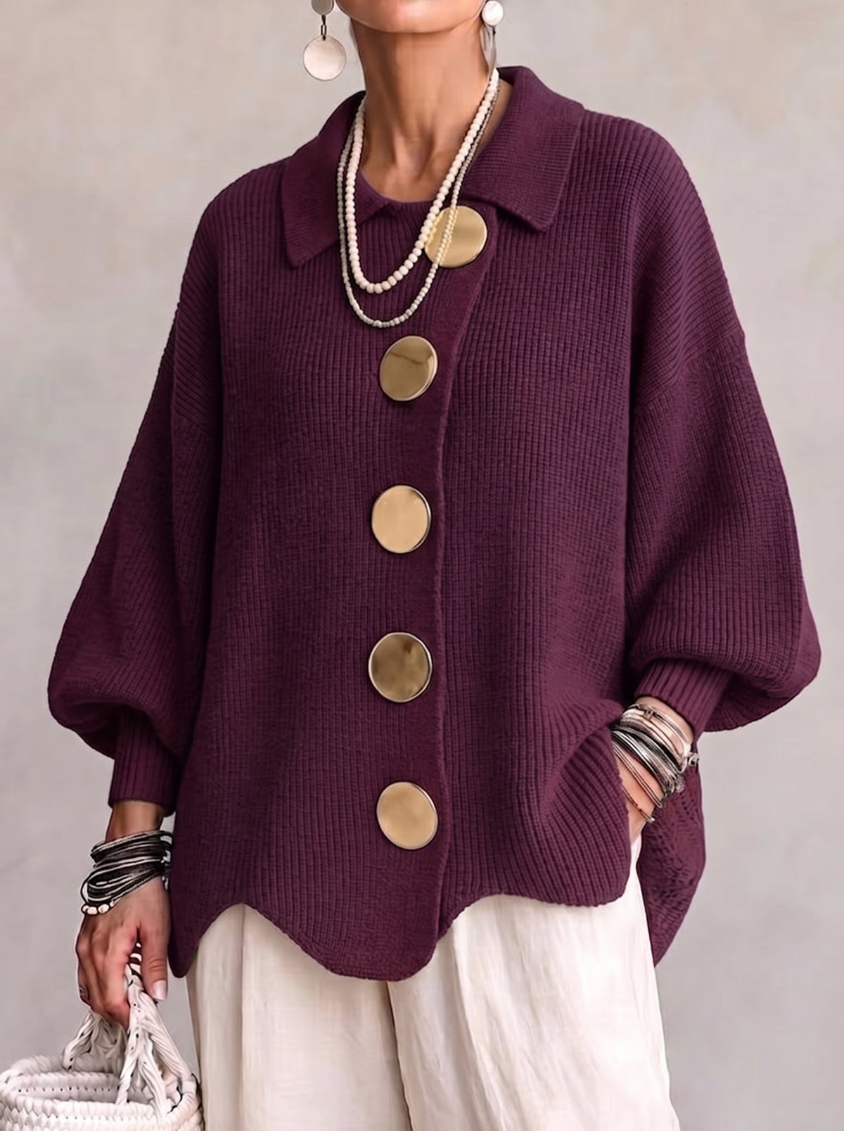 Karina - Soft Oversized Collared Button Cardigan